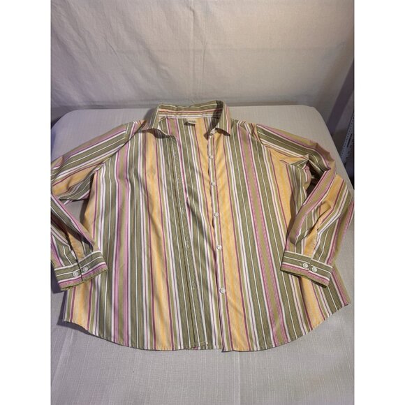 Blair Tops - Blair Women’s Striped Button Down Shirt L Pink Green Yellow Long Sleeve